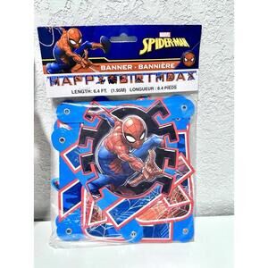 Marvel Spiderman 6.4 FT Hanging Happy Birthday Banner Cardboard Spider Man, NEW